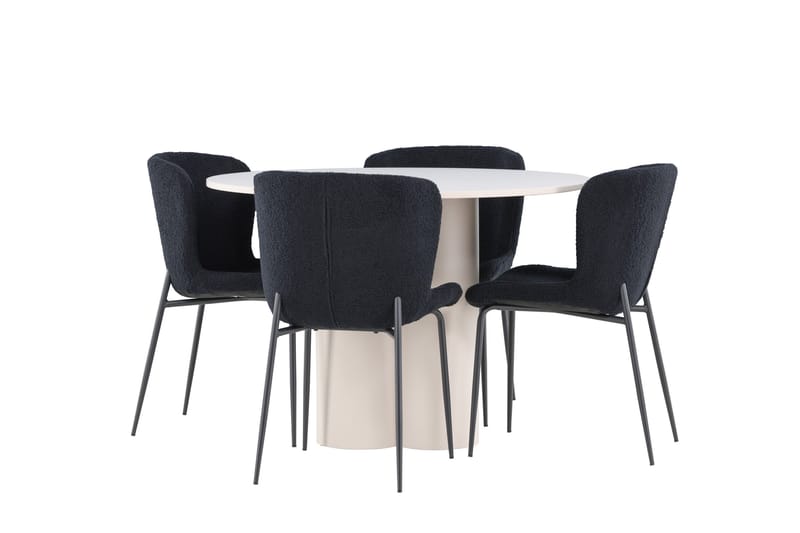 OLIVIA Matgrupp 110 cm Rund Beige med 4 Modesto stolar Svart - Möbler - Matplats - Matgrupp & matbord med stolar