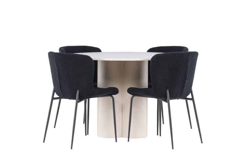 OLIVIA Matgrupp 110 cm Rund Beige med 4 Modesto stolar Svart - Möbler - Matplats - Matgrupp & matbord med stolar