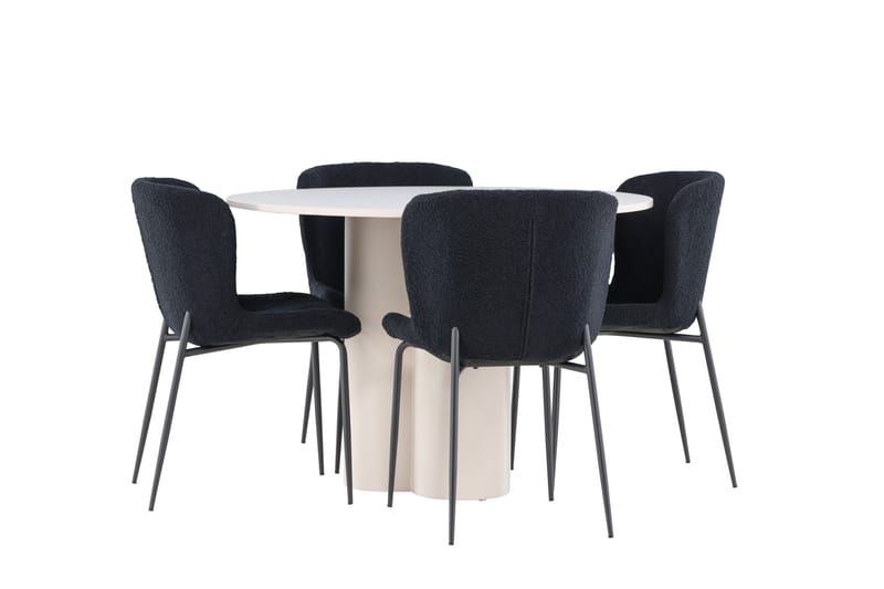 OLIVIA Matgrupp 110 cm Rund Beige med 4 Modesto stolar Svart - Möbler - Matplats - Matgrupp & matbord med stolar