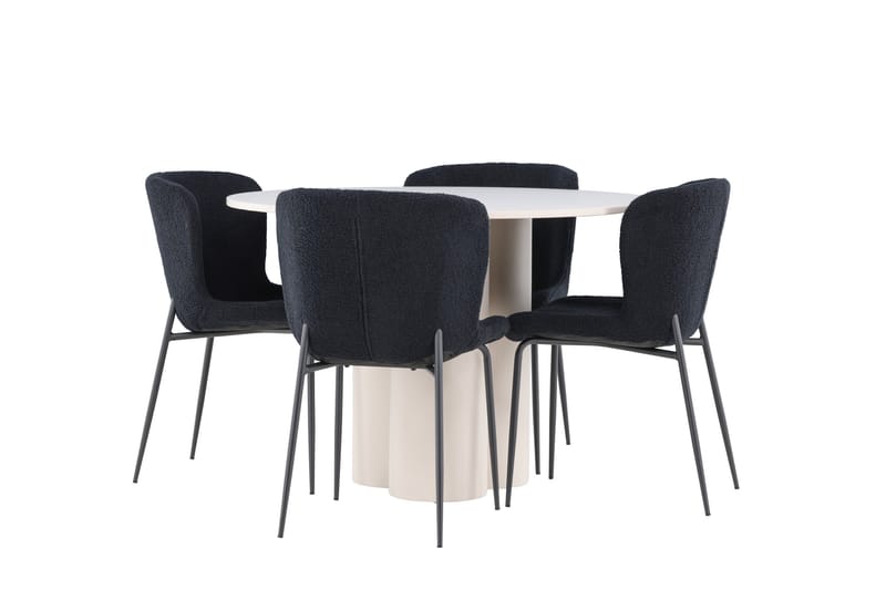 OLIVIA Matgrupp 110 cm Rund Beige med 4 Modesto stolar Svart - Möbler - Matplats - Matgrupp & matbord med stolar