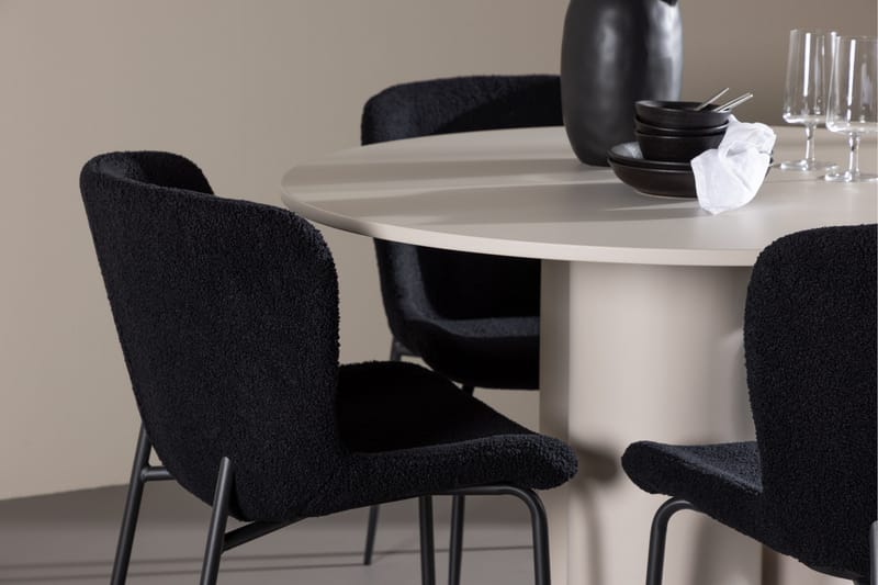 OLIVIA Matgrupp 110 cm Rund Beige med 4 Modesto stolar Svart - Möbler - Matplats - Matgrupp & matbord med stolar