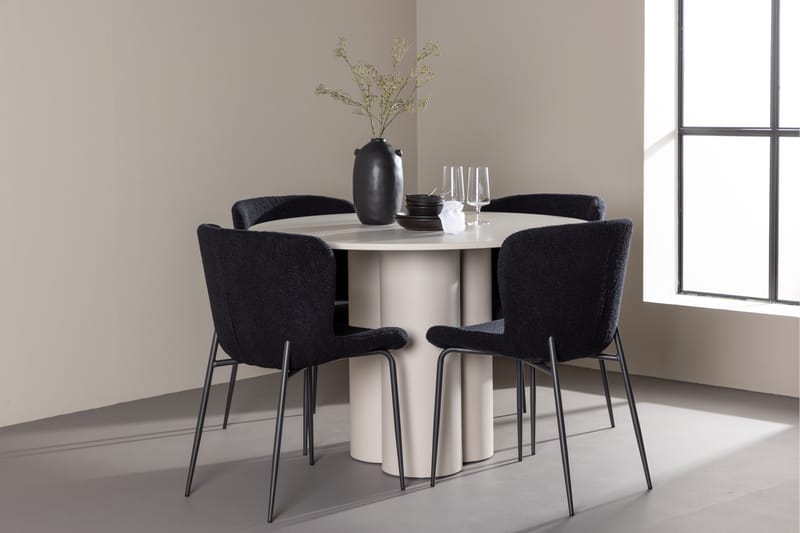 OLIVIA Matgrupp 110 cm Rund Beige med 4 Modesto stolar Svart - Möbler - Matplats - Matgrupp & matbord med stolar