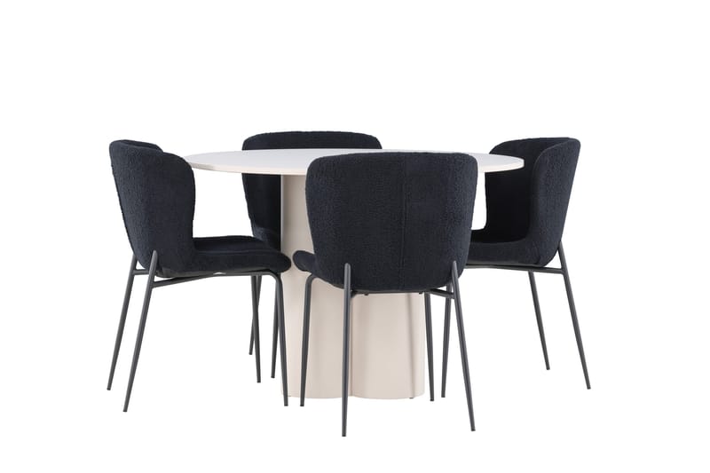 OLIVIA Matgrupp 110 cm Rund Beige med 4 Modesto stolar Svart - Möbler - Matplats - Matgrupp & matbord med stolar