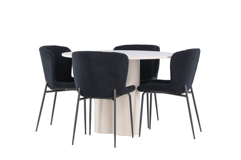 OLIVIA Matgrupp 110 cm Rund Beige med 4 Modesto stolar Svart - Möbler - Matplats - Matgrupp & matbord med stolar
