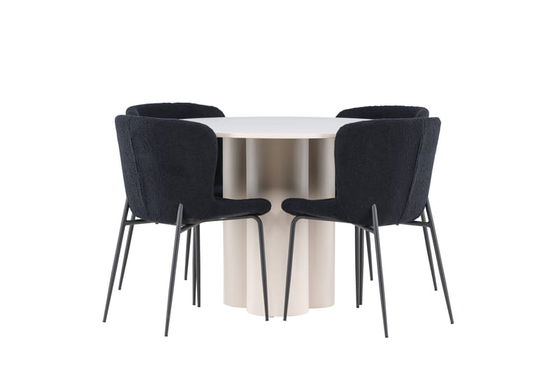 OLIVIA Matgrupp 110 cm Rund Beige med 4 Modesto stolar Svart - Möbler - Matplats - Matgrupp & matbord med stolar