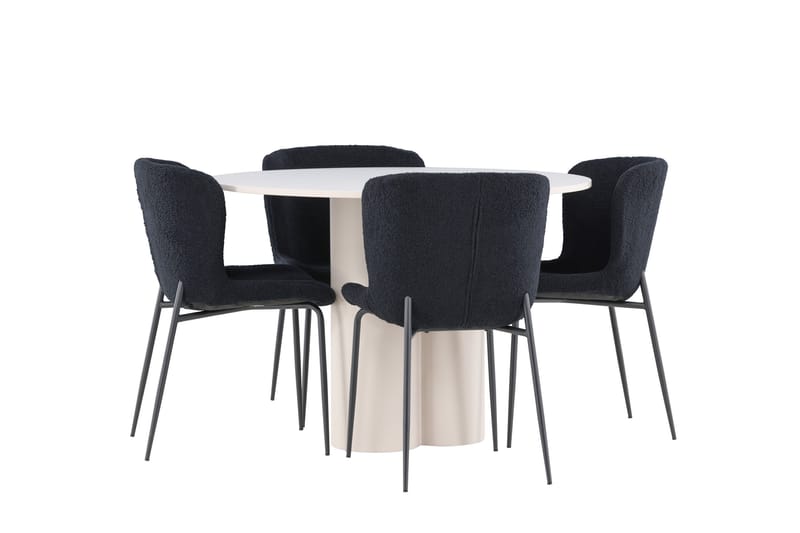 OLIVIA Matgrupp 110 cm Rund Beige med 4 Modesto stolar Svart - Möbler - Matplats - Matgrupp & matbord med stolar