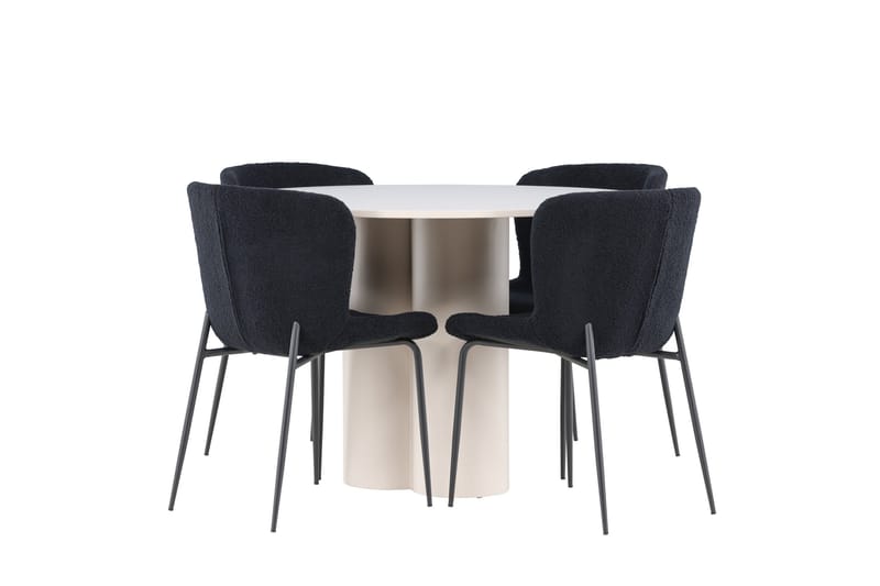 OLIVIA Matgrupp 110 cm Rund Beige med 4 Modesto stolar Svart - Möbler - Matplats - Matgrupp & matbord med stolar