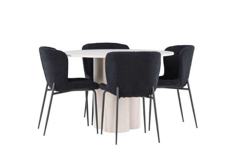 OLIVIA Matgrupp 110 cm Rund Beige med 4 Modesto stolar Svart - Möbler - Matplats - Matgrupp & matbord med stolar