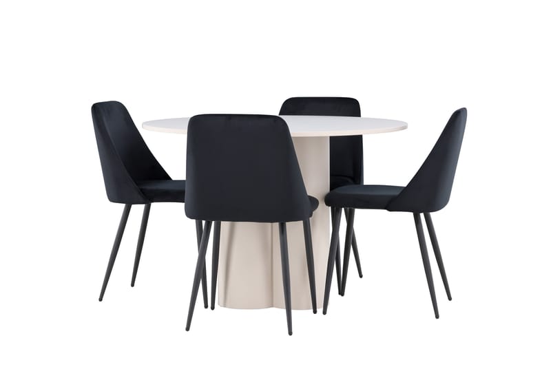 OLIVIA Matgrupp 110 cm Rund Beige med 4 Night stolar Svart - Möbler - Matplats - Matgrupp & matbord med stolar