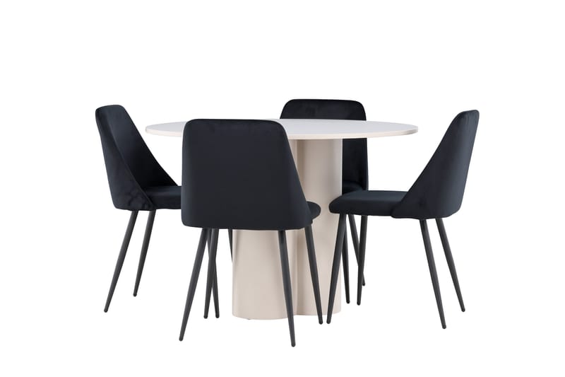 OLIVIA Matgrupp 110 cm Rund Beige med 4 Night stolar Svart - Möbler - Matplats - Matgrupp & matbord med stolar
