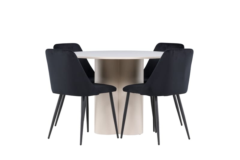 OLIVIA Matgrupp 110 cm Rund Beige med 4 Night stolar Svart - Möbler - Matplats - Matgrupp & matbord med stolar