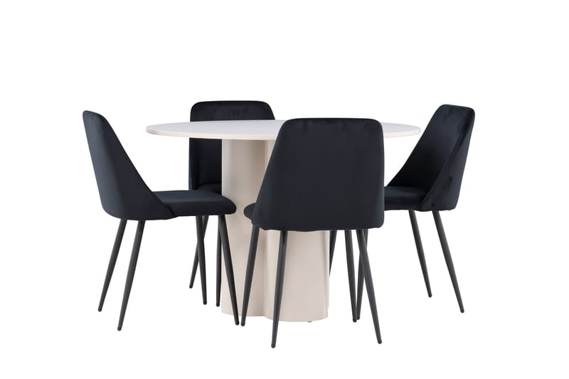 OLIVIA Matgrupp 110 cm Rund Beige med 4 Night stolar Svart - Möbler - Matplats - Matgrupp & matbord med stolar