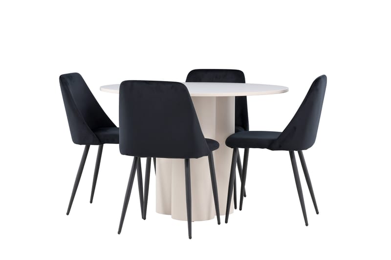 OLIVIA Matgrupp 110 cm Rund Beige med 4 Night stolar Svart - Möbler - Matplats - Matgrupp & matbord med stolar