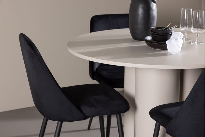 OLIVIA Matgrupp 110 cm Rund Beige med 4 Night stolar Svart - Möbler - Matplats - Matgrupp & matbord med stolar