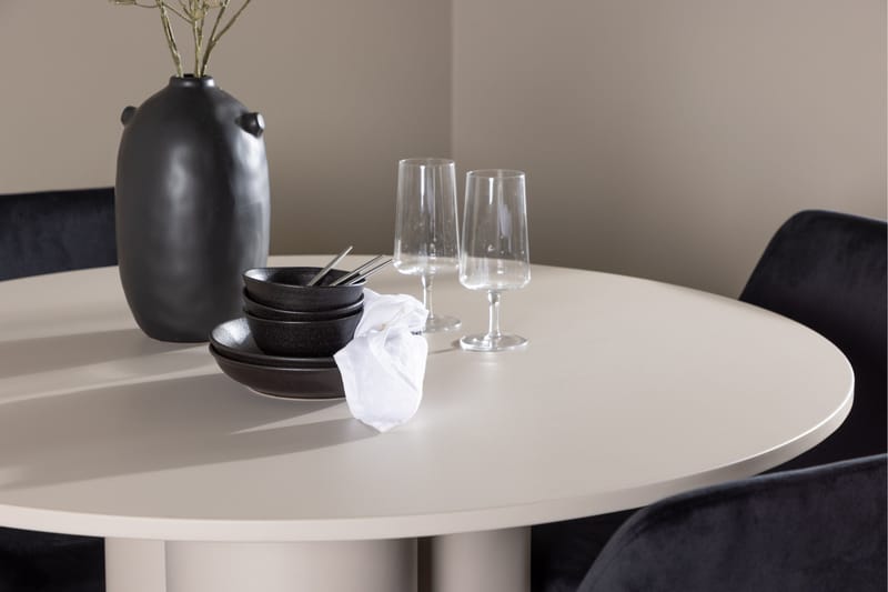 OLIVIA Matgrupp 110 cm Rund Beige med 4 Night stolar Svart - Möbler - Matplats - Matgrupp & matbord med stolar