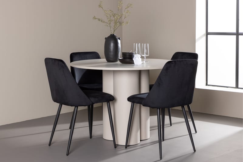 OLIVIA Matgrupp 110 cm Rund Beige med 4 Night stolar Svart - Möbler - Matplats - Matgrupp & matbord med stolar