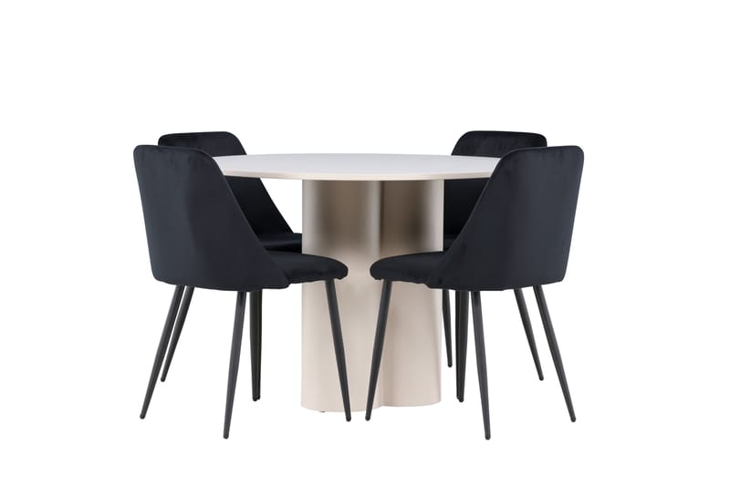OLIVIA Matgrupp 110 cm Rund Beige med 4 Night stolar Svart - Möbler - Matplats - Matgrupp & matbord med stolar