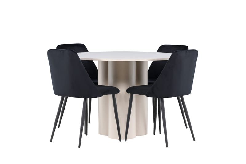 OLIVIA Matgrupp 110 cm Rund Beige med 4 Night stolar Svart - Möbler - Matplats - Matgrupp & matbord med stolar