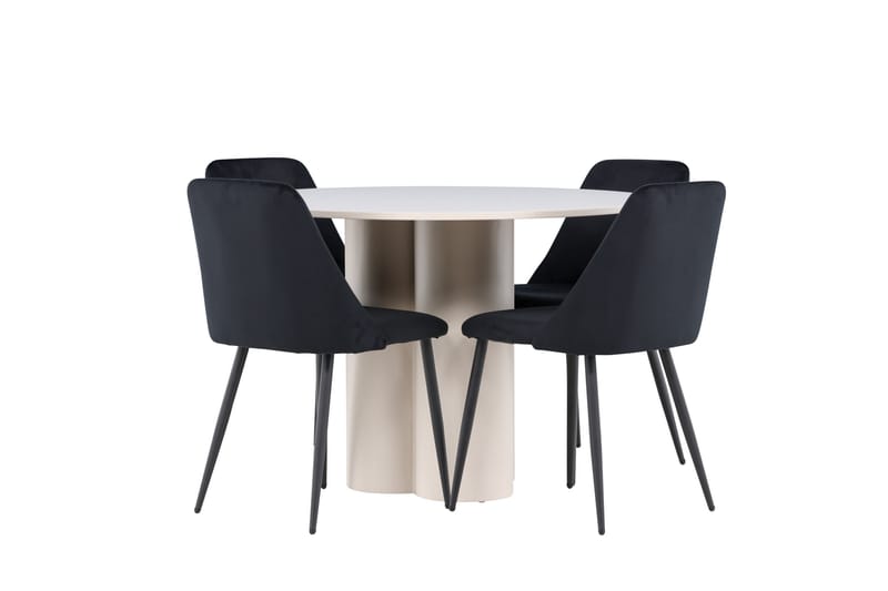 OLIVIA Matgrupp 110 cm Rund Beige med 4 Night stolar Svart - Möbler - Matplats - Matgrupp & matbord med stolar