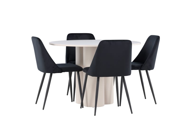 OLIVIA Matgrupp 110 cm Rund Beige med 4 Night stolar Svart - Möbler - Matplats - Matgrupp & matbord med stolar