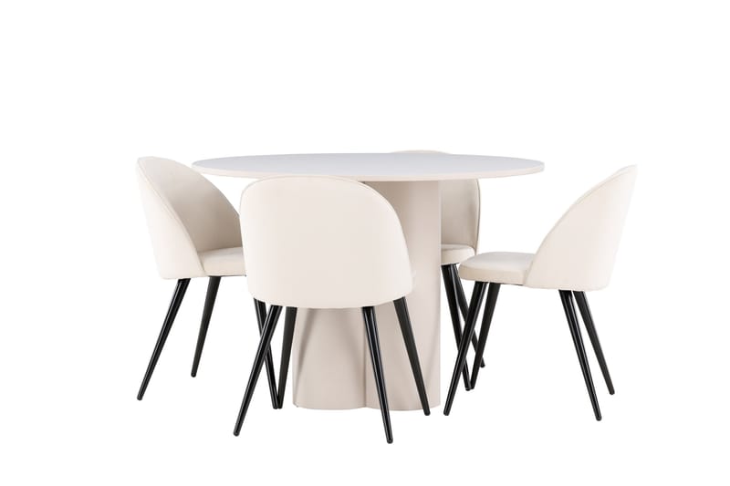 OLIVIA Matgrupp 110 cm Rund Beige med 4 Velvet stolar Beige - Möbler - Matplats - Matgrupp & matbord med stolar