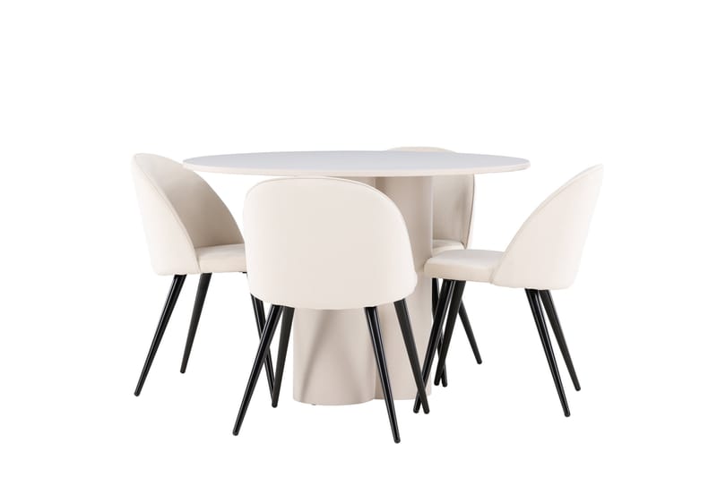 OLIVIA Matgrupp 110 cm Rund Beige med 4 Velvet stolar Beige - Möbler - Matplats - Matgrupp & matbord med stolar
