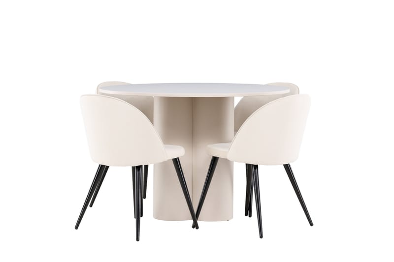 OLIVIA Matgrupp 110 cm Rund Beige med 4 Velvet stolar Beige - Möbler - Matplats - Matgrupp & matbord med stolar
