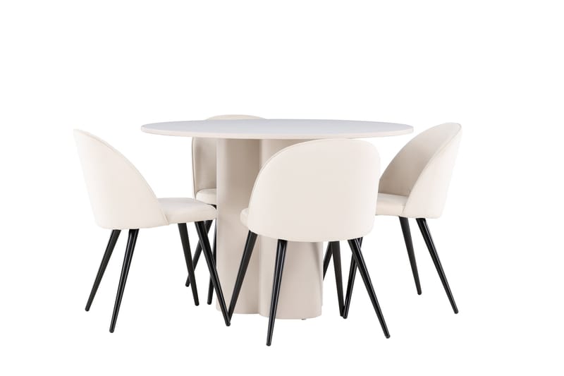 OLIVIA Matgrupp 110 cm Rund Beige med 4 Velvet stolar Beige - Möbler - Matplats - Matgrupp & matbord med stolar