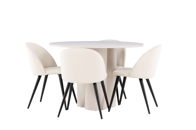 OLIVIA Matgrupp 110 cm Rund Beige med 4 Velvet stolar Beige - Möbler - Matplats - Matgrupp & matbord med stolar