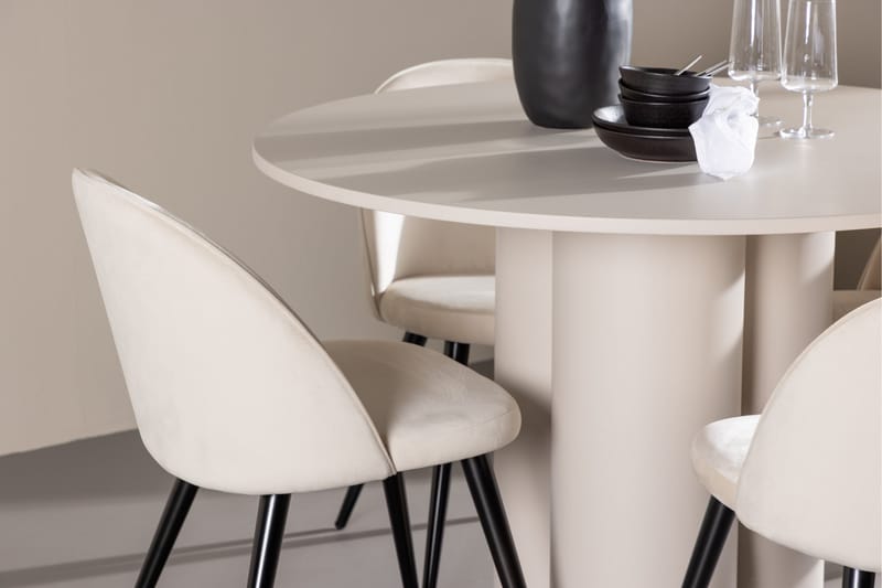 OLIVIA Matgrupp 110 cm Rund Beige med 4 Velvet stolar Beige - Möbler - Matplats - Matgrupp & matbord med stolar