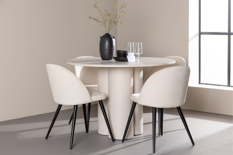 OLIVIA Matgrupp 110 cm Rund Beige med 4 Velvet stolar Beige - Möbler - Matplats - Matgrupp & matbord med stolar