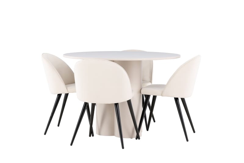OLIVIA Matgrupp 110 cm Rund Beige med 4 Velvet stolar Beige - Möbler - Matplats - Matgrupp & matbord med stolar