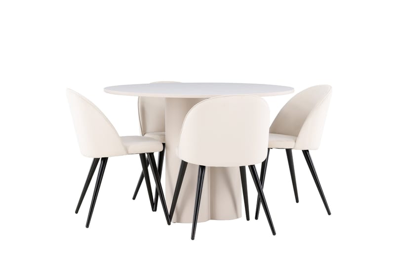 OLIVIA Matgrupp 110 cm Rund Beige med 4 Velvet stolar Beige - Möbler - Matplats - Matgrupp & matbord med stolar