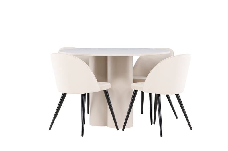 OLIVIA Matgrupp 110 cm Rund Beige med 4 Velvet stolar Beige - Möbler - Matplats - Matgrupp & matbord med stolar