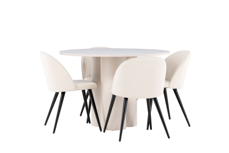 OLIVIA Matgrupp 110 cm Rund Beige med 4 Velvet stolar Beige - Möbler - Matplats - Matgrupp & matbord med stolar