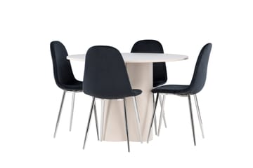 OLIVIA Matgrupp 110 cm Rund Beige med 4 Polar stolar Svart