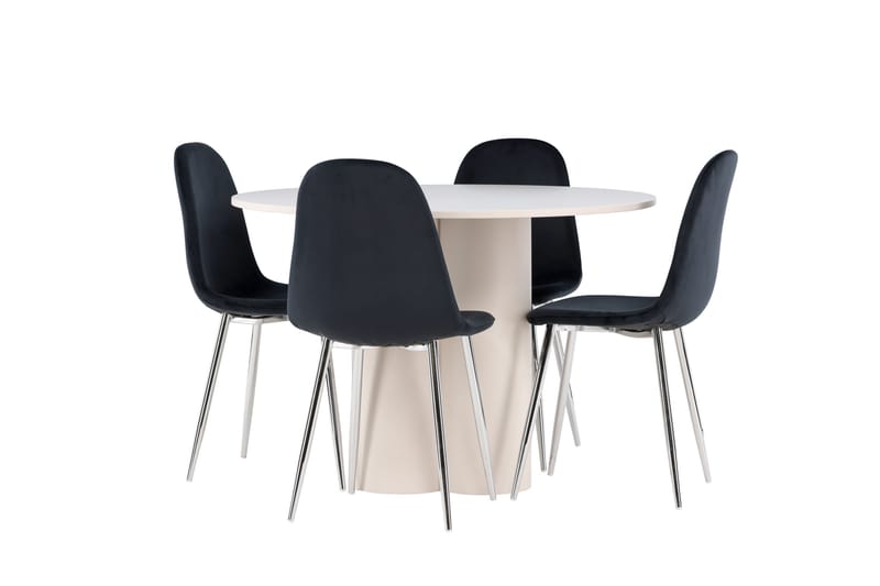 OLIVIA Matgrupp 110 cm Rund Beige med 4 Polar stolar Svart - Möbler - Matplats - Matgrupp & matbord med stolar