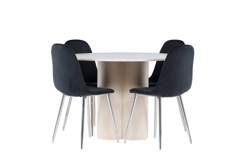 OLIVIA Matgrupp 110 cm Rund Beige med 4 Polar stolar Svart - Möbler - Matplats - Matgrupp & matbord med stolar