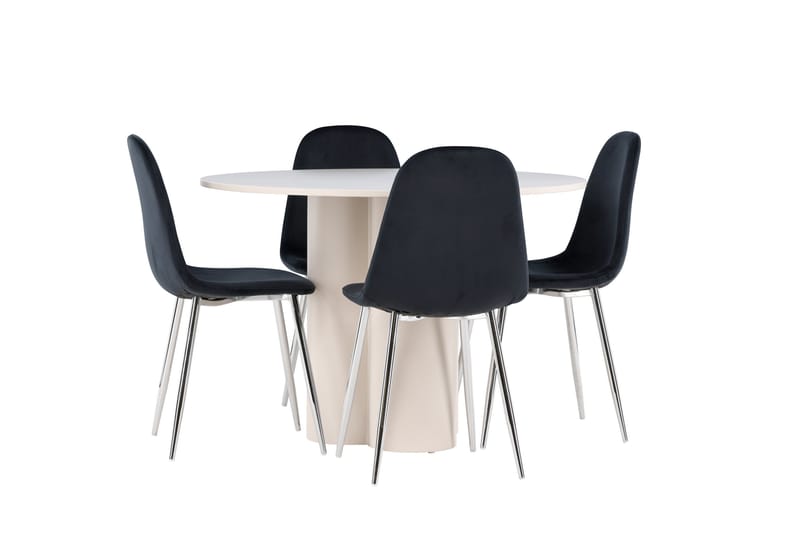OLIVIA Matgrupp 110 cm Rund Beige med 4 Polar stolar Svart - Möbler - Matplats - Matgrupp & matbord med stolar