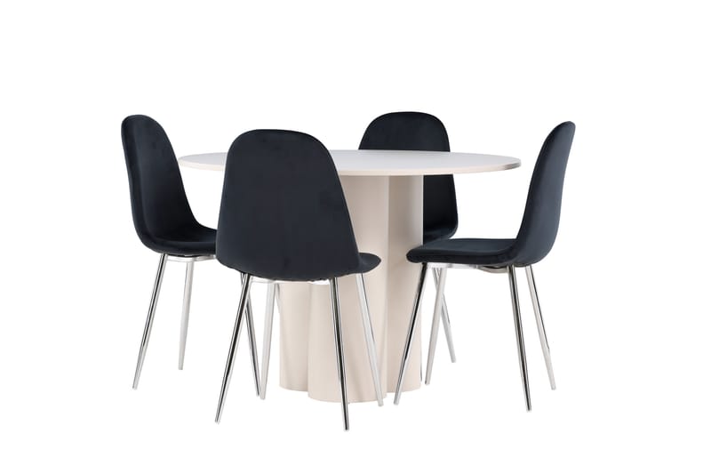 OLIVIA Matgrupp 110 cm Rund Beige med 4 Polar stolar Svart - Möbler - Matplats - Matgrupp & matbord med stolar