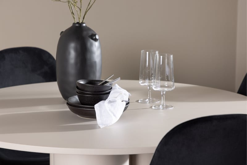 OLIVIA Matgrupp 110 cm Rund Beige med 4 Polar stolar Svart - Möbler - Matplats - Matgrupp & matbord med stolar