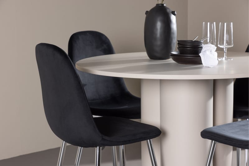 OLIVIA Matgrupp 110 cm Rund Beige med 4 Polar stolar Svart - Möbler - Matplats - Matgrupp & matbord med stolar