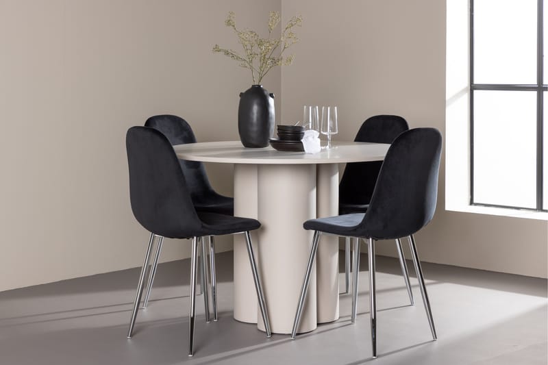 OLIVIA Matgrupp 110 cm Rund Beige med 4 Polar stolar Svart - Möbler - Matplats - Matgrupp & matbord med stolar