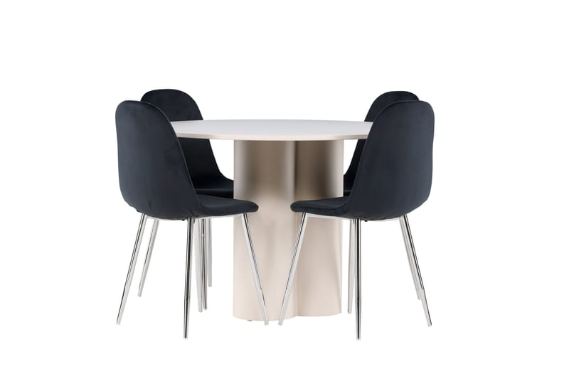OLIVIA Matgrupp 110 cm Rund Beige med 4 Polar stolar Svart - Möbler - Matplats - Matgrupp & matbord med stolar