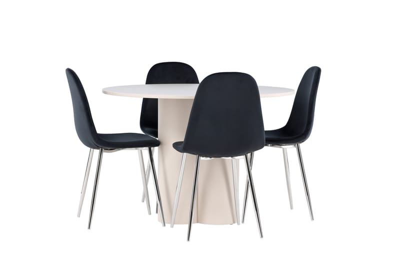 OLIVIA Matgrupp 110 cm Rund Beige med 4 Polar stolar Svart - Möbler - Matplats - Matgrupp & matbord med stolar