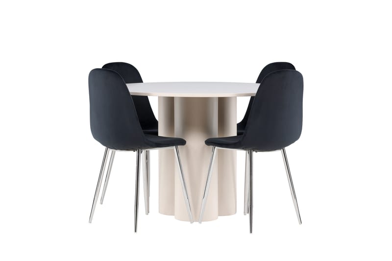 OLIVIA Matgrupp 110 cm Rund Beige med 4 Polar stolar Svart - Möbler - Matplats - Matgrupp & matbord med stolar