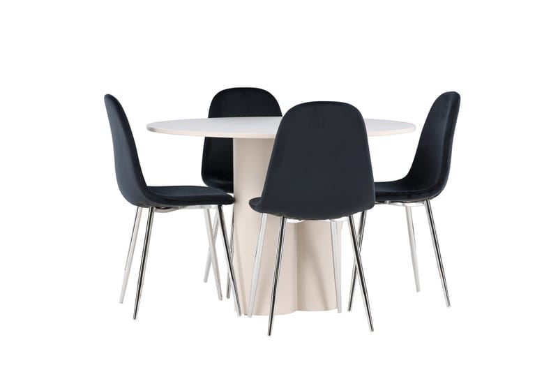 OLIVIA Matgrupp 110 cm Rund Beige med 4 Polar stolar Svart - Möbler - Matplats - Matgrupp & matbord med stolar