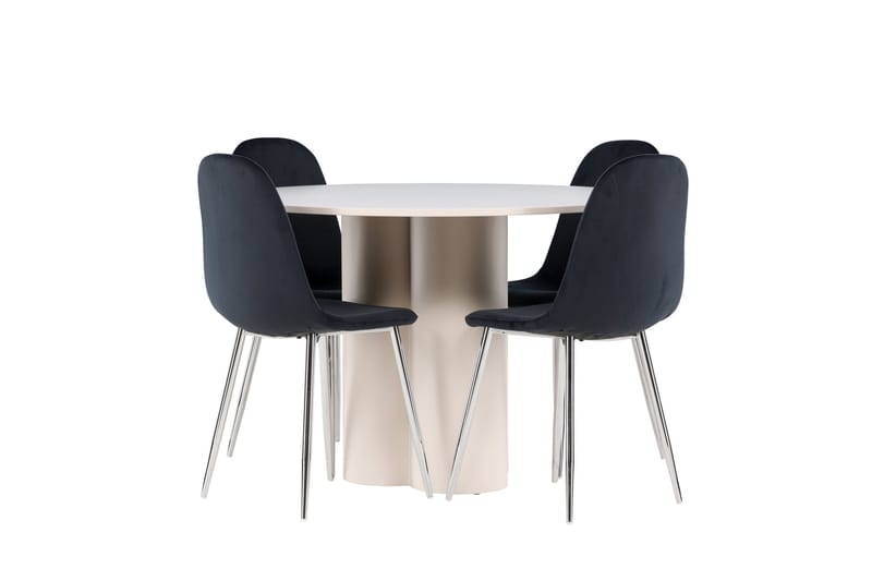 OLIVIA Matgrupp 110 cm Rund Beige med 4 Polar stolar Svart - Möbler - Matplats - Matgrupp & matbord med stolar