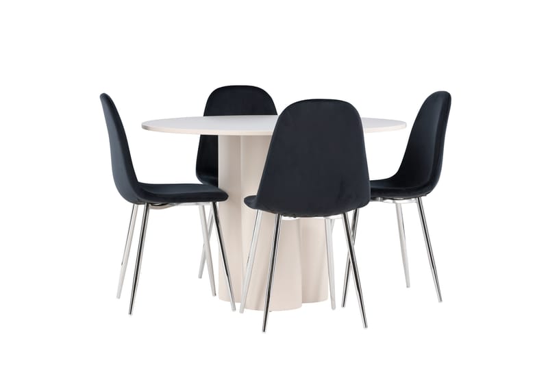 OLIVIA Matgrupp 110 cm Rund Beige med 4 Polar stolar Svart - Möbler - Matplats - Matgrupp & matbord med stolar