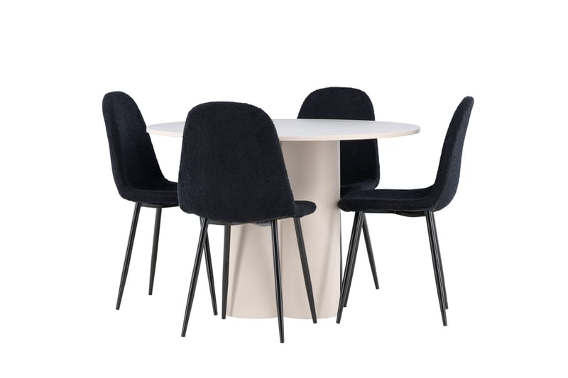 OLIVIA Matgrupp 110 cm Rund Beige med 4 Polar stolar Svart - Möbler - Matplats - Matgrupp & matbord med stolar
